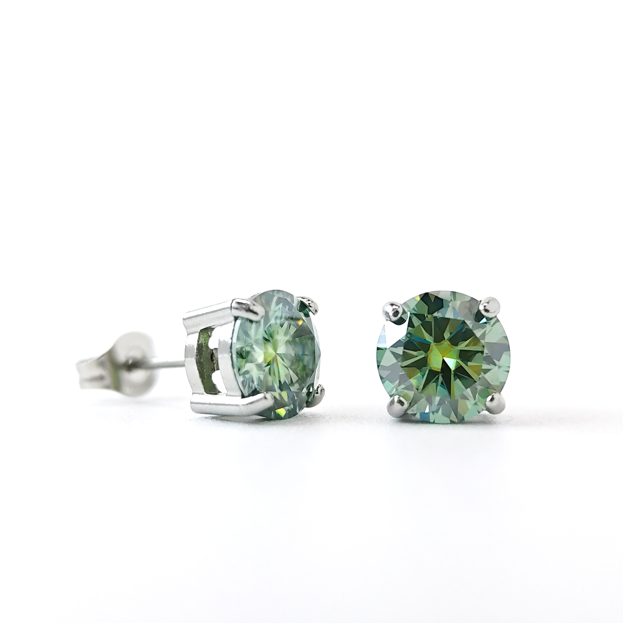 Women's Green Moissanite Four Claws Stud Earrings, 2 Carat